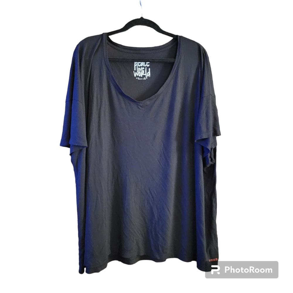 Peace Love World Black Oversized V-Neck Short Sleeve T-Shirt